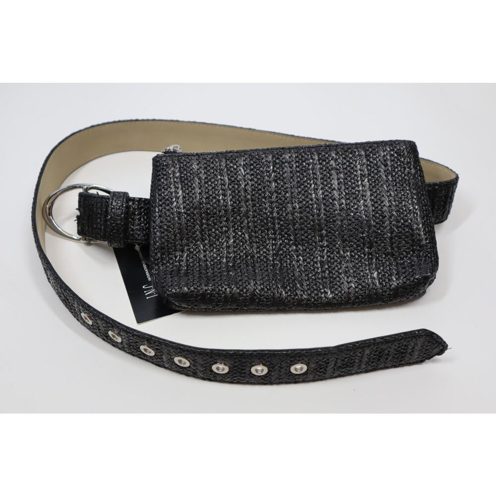 INC Women’s Raffia Belt Black Straw Like Belt Bag Size XL